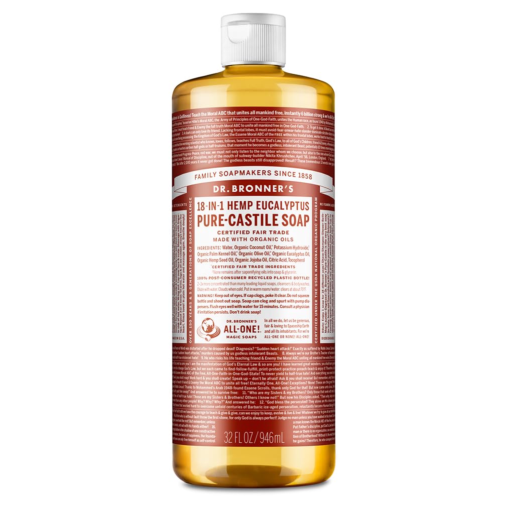 Dr. Bronner's - Pure-Castile Liquid Soap (Eucalyptus, 32 ounce) - Made with Organic Oils, 18-in-1 Uses: Face, Body, Hair, Laundry, Pets & Dishes