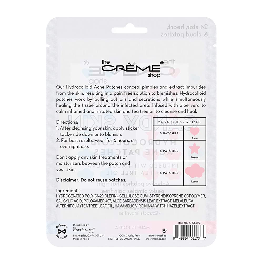 The Crème Shop Cotton Candy Skin - Hydrocolloid Acne Patches, Acne Healing Dots, Acne Stickers, Acne Treatment Patches | Ultra Aloe Boost - 3 sizes