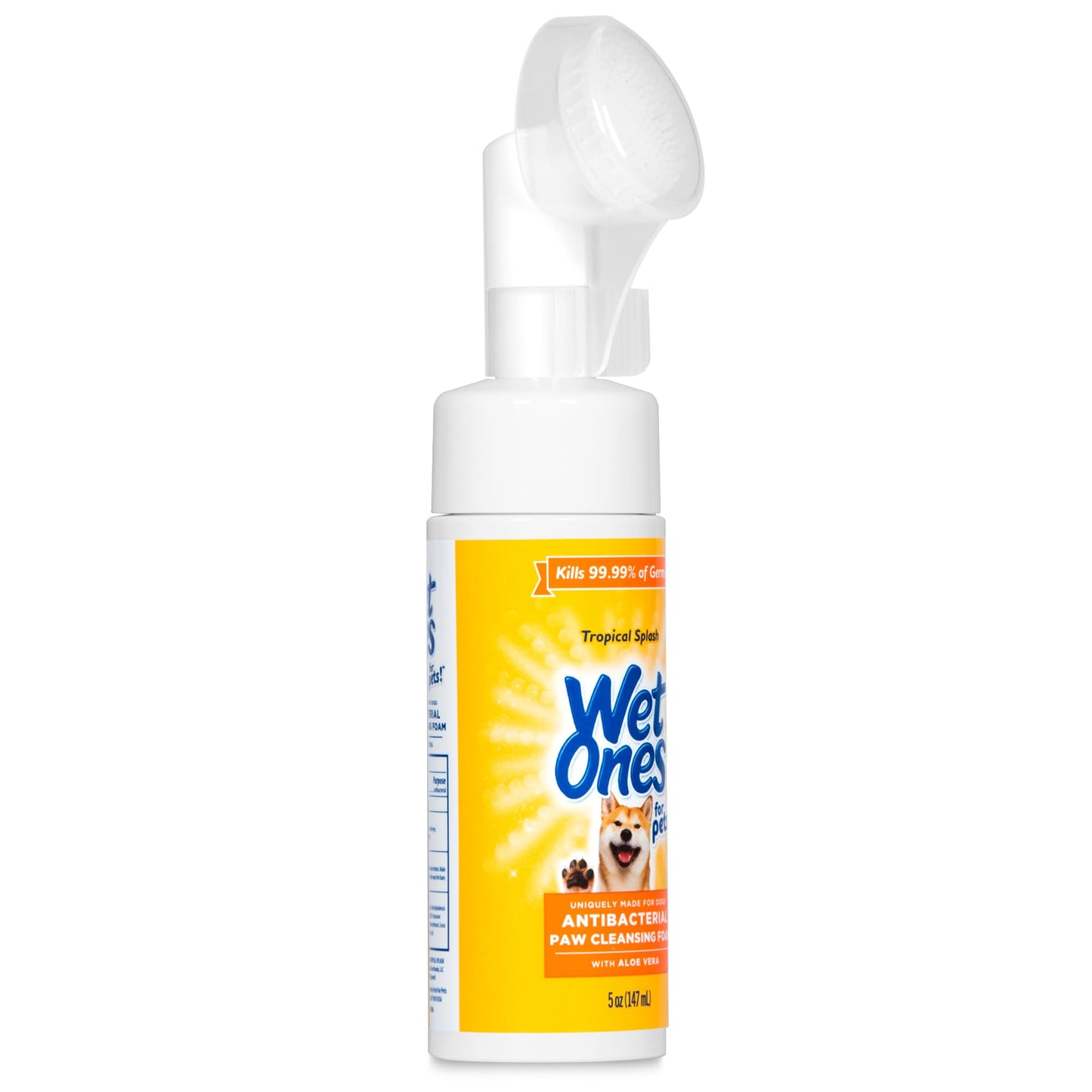 Wet Ones for Pets Antibacterial Dog Paw Cleaner – 5oz Tropical Splash Foam with Built-in Scrubber Brush – Paw Washer & Grooming Care