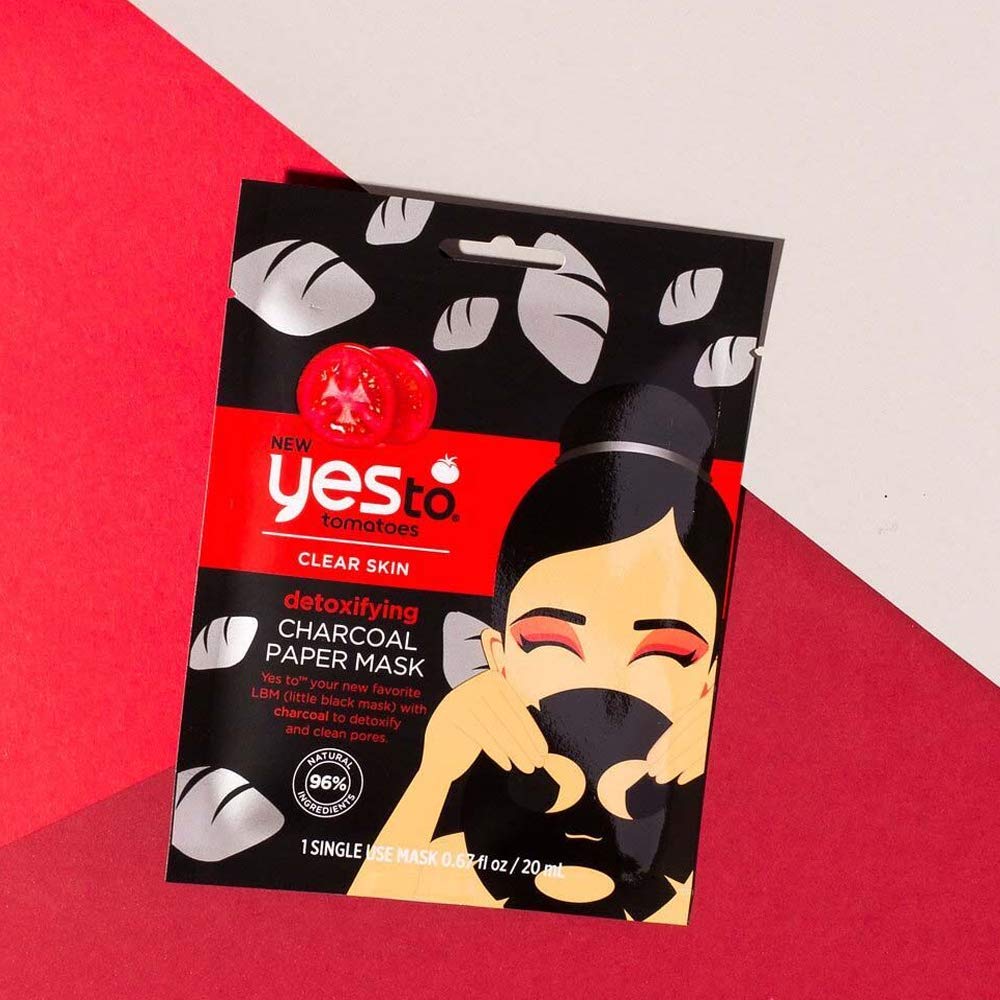 Yes To Tomatoes Detoxifying Paper Mask, Pore Cleaning Formula To Detoxify Skin & Help Remove Impurities, Hydrating & Moisturizing, With Charcoal