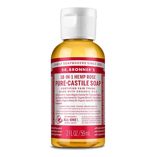 Dr. Bronner's - Pure-Castile Liquid Soap (Rose, 2 ounce) - Made with Organic Oils, 18-in-1 Uses: Face, Body, Hair, Laundry, Pets and Dishes