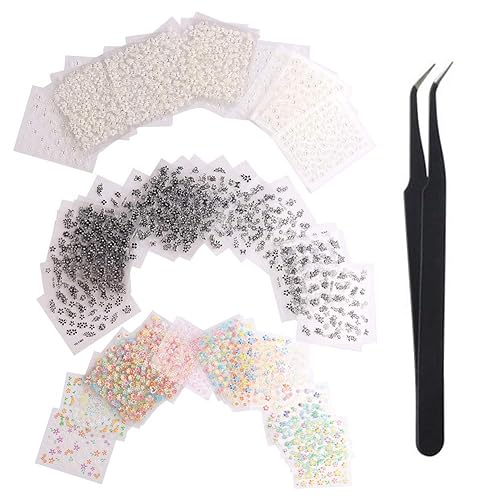 WOKOTO 90Pcs Self-Adhesive 3D Design Nail Art Sticker Colorful White Black Flower Fingernail Decals Nail Art Decoration Decals with 1 Pcs Anti-Static