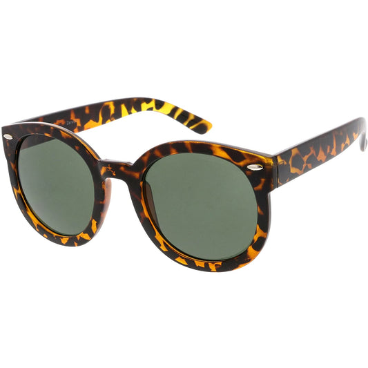 zeroUV - Round Retro Oversized Sunglasses for Women with Colored Mirror and Neutral Lens 53mm (Tortoise/Green)