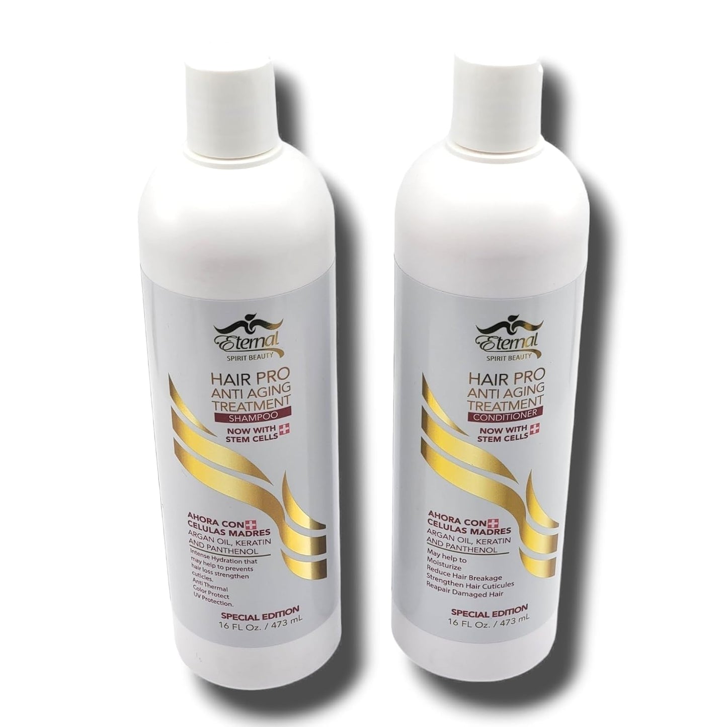 Eternal Spirit Hair Pro Shampoo and Conditioner Bundle, 16 fl oz Each - Special Edition Hydrating Hair Care Set with Stem Cells, Argan Oil & Keratin