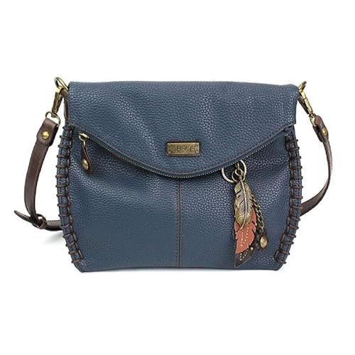 CHALA Charming Crossbody Bag Shoulder Handbag With Flap Top and Zipper Navy/Pewter (Navy_ Metal Feather)