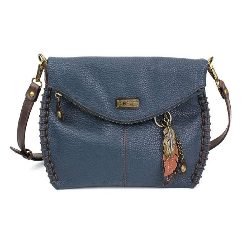 CHALA Charming Crossbody Bag Shoulder Handbag With Flap Top and Zipper Navy/Pewter (Navy_ Metal Feather)