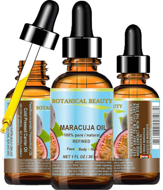 Botanical Beauty MARACUJA OIL 100% Pure Natural Cold Pressed Undiluted for Face, Skin, Hair, Body, Lip, Nails 1 Fl Oz - 30 ml Rich in Vitamin C