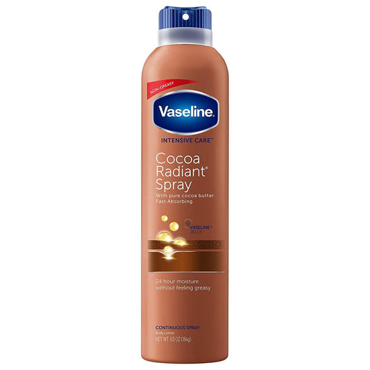 Vaseline Cocoa Radiant Body Lotion Spray, Fast-Absorbing with Pure Cocoa Butter, 6.5 oz