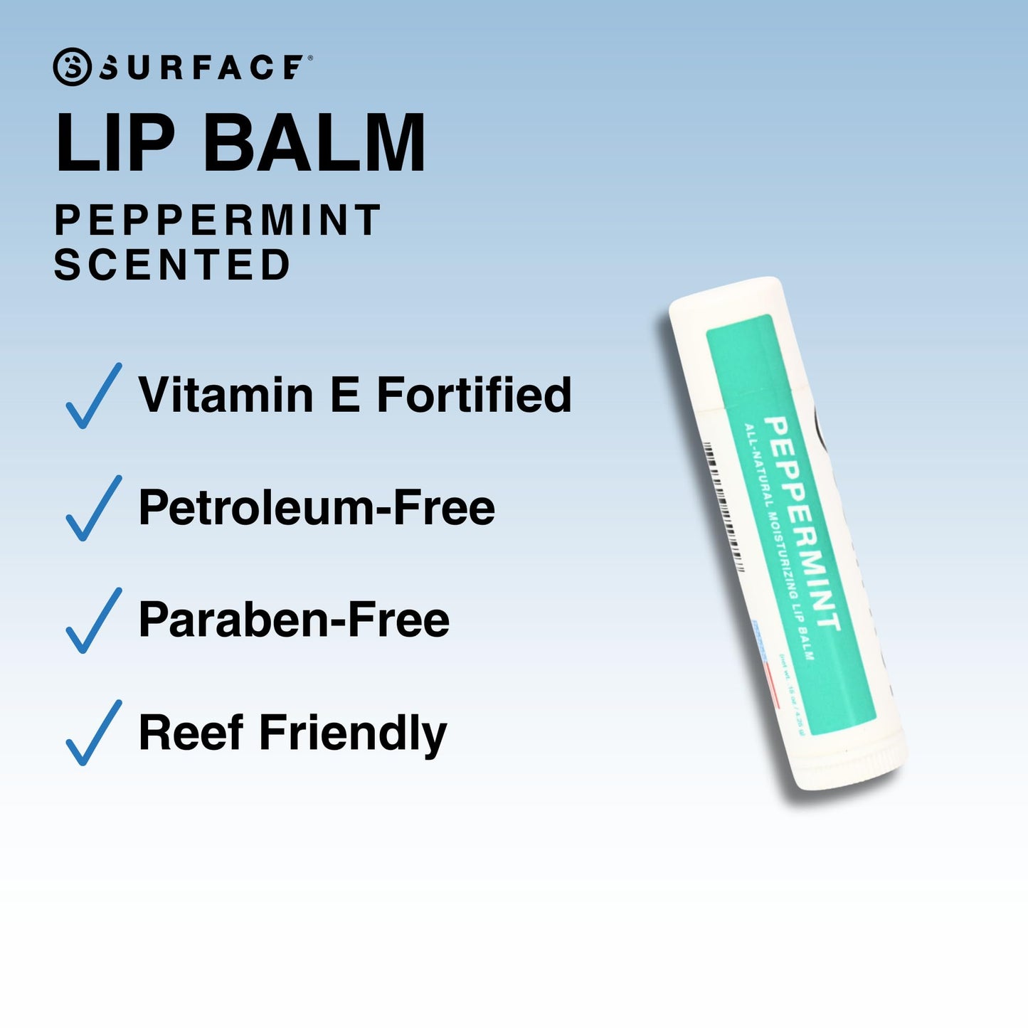 Surface Natural Lip Balm, Hydrating Mint for Kids and Adults, Moisturizing Lip Balm with Vitamin E, Beeswax and Peppermint Oil, Lip Care for Dry