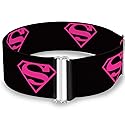 Buckle-Down Women's Cinch Belt Superman Shield Black Hot Pink 23 to 42 Inch, Multicolor