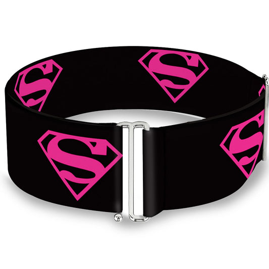 Buckle-Down Women's Cinch Belt Superman Shield Black Hot Pink 23 to 42 Inch, Multicolor