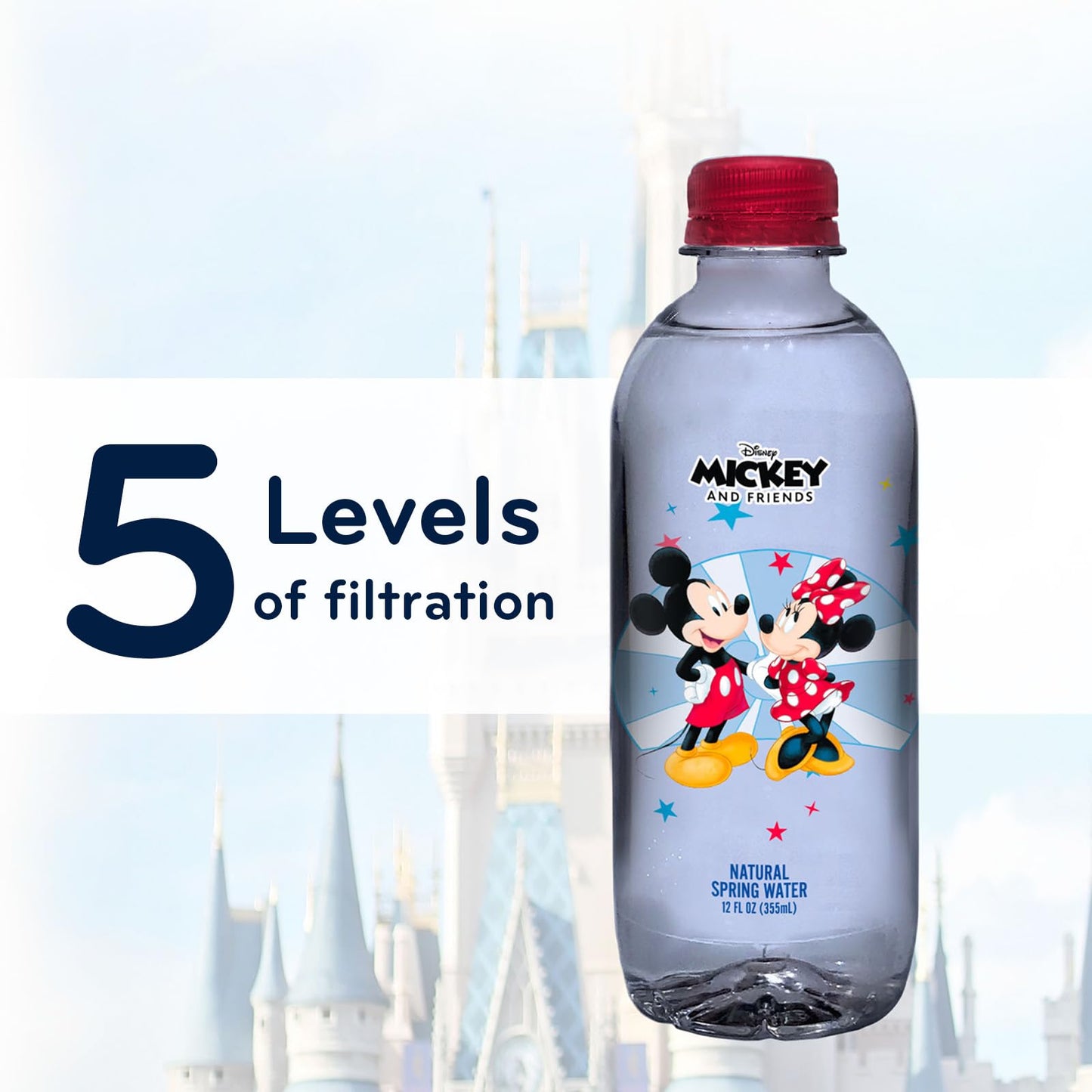 PULSE Mickey and Minnie Mouse Natural Spring Water - Disney Bottles - Filtered Spring - BPA-Free Recyclable Bottles - 12 Pack