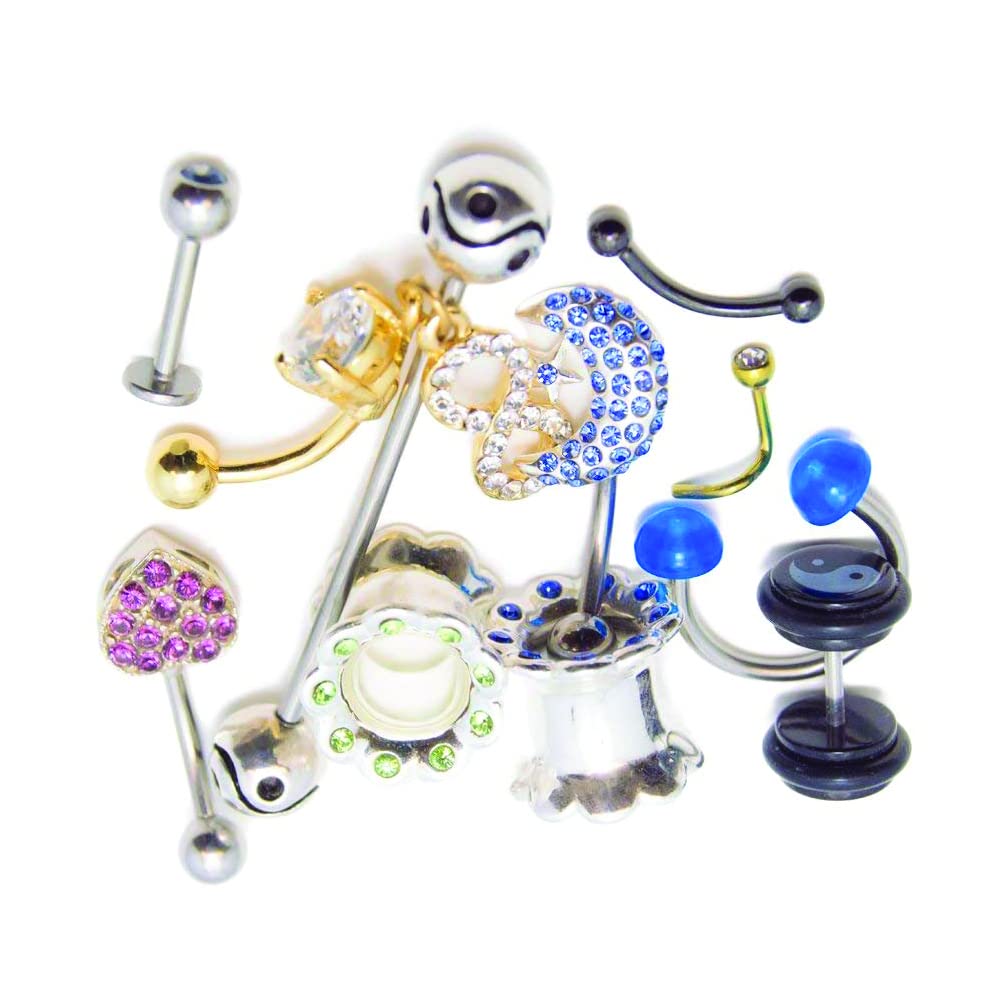 BodyJewelryOnline Randomly Picked Body Jewelry Pack [30 Pieces: Belly/Nose/Nipple/Tongue/Ear/Lip Rings], Mixed Styles/Designs