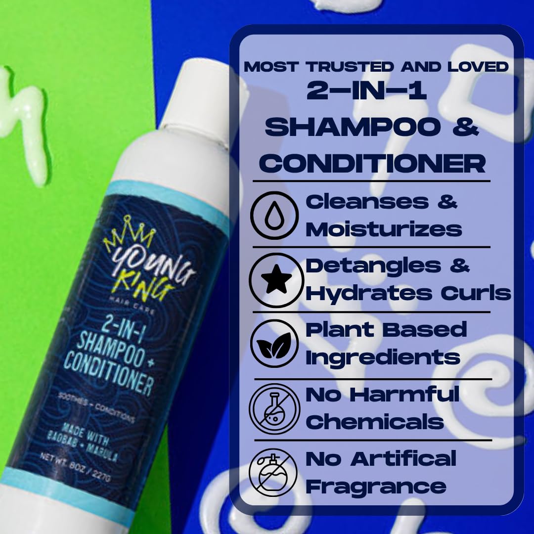 YOUNG KING HAIR CARE Kids Conditioning Detangler For Boys | Smooths and Softens Natural Curls | Plant-Based and Harm-Free (8 oz)