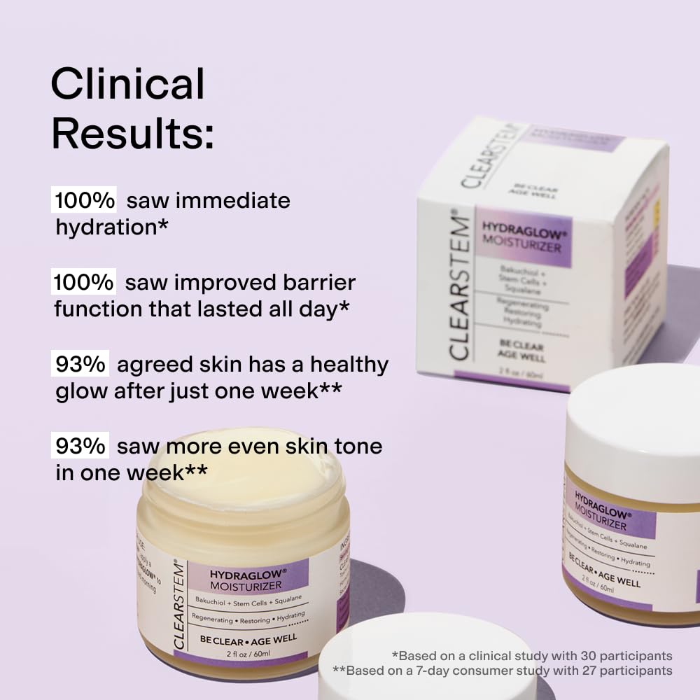 CLEARSTEM - HYDRAGLOW Stem Cell Moisturizer - Bakuchiol + Squalene - Youthful Skin Face Moisturizer - All Skin Types - Facial Skin Care Products