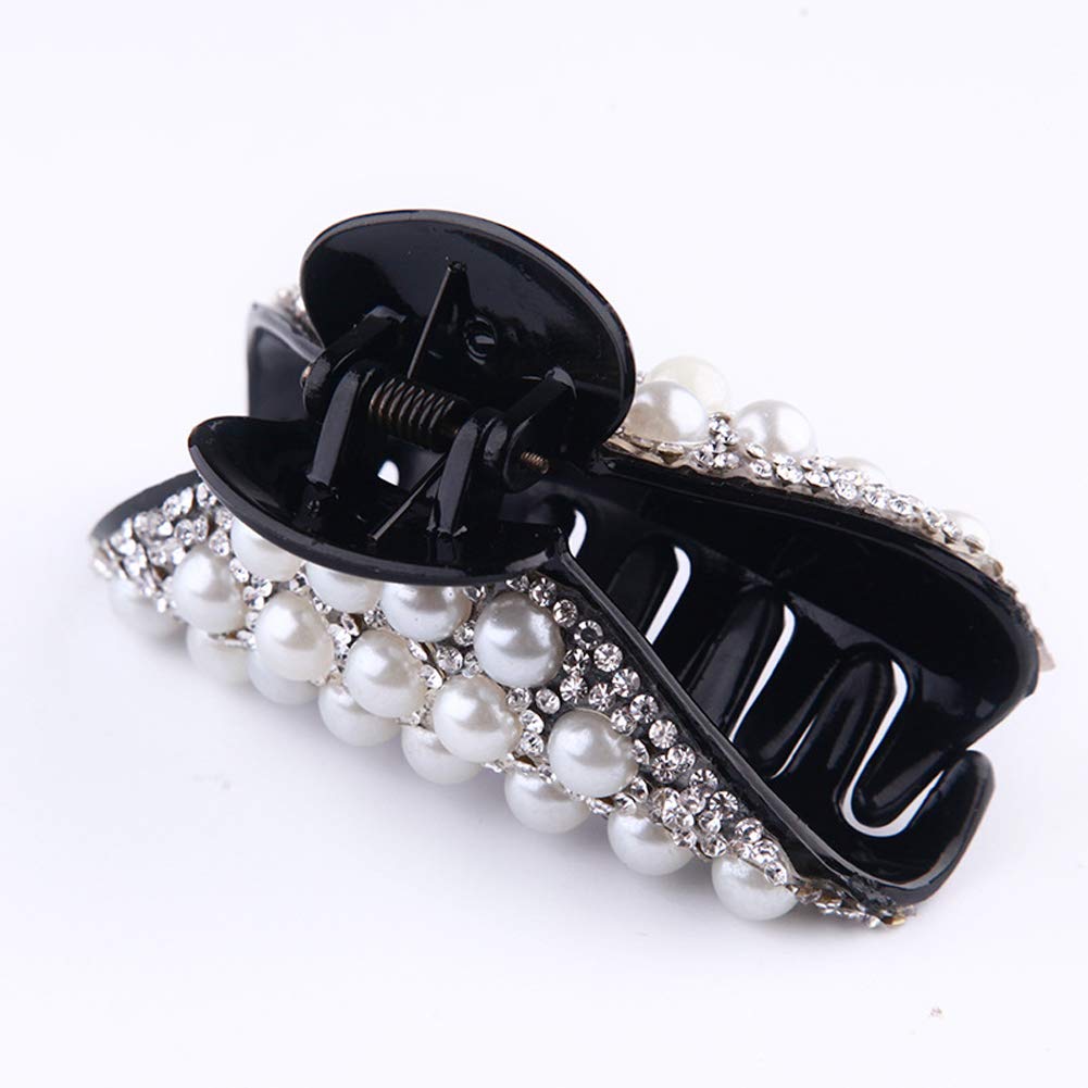 2PCS Womens Rhinestones Hair Claw Jaw Clips Pins Imitation Pearl Hair Catch Barrette Hair Updo Grip Hair Accessories
