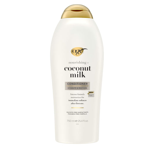 OGX Nourishing + Coconut Milk Conditioner, Hydrating & Restoring Conditioner Moisturizes for Soft Hair After the First Use, Paraben-Free, Sulfate-Free