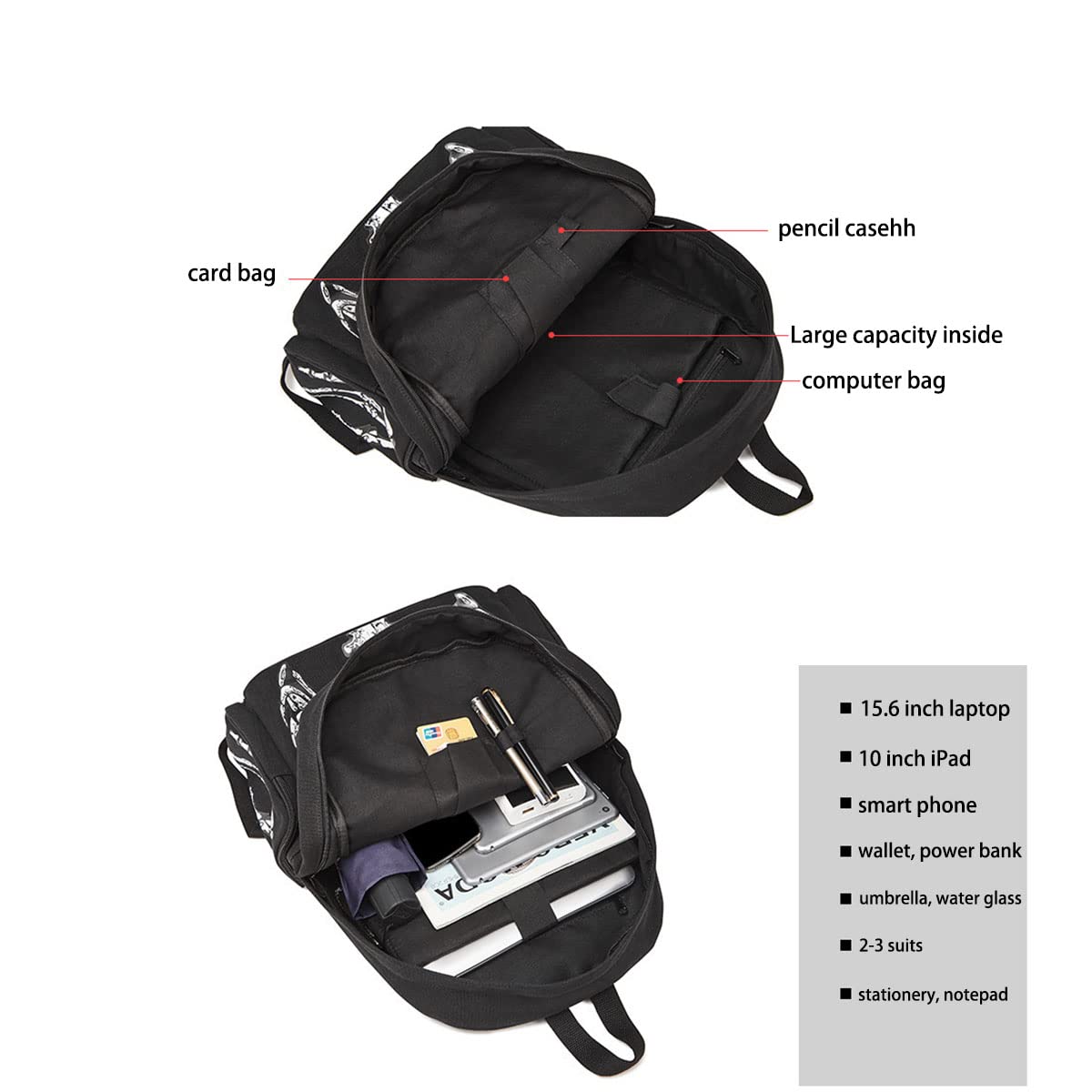 LREUIP Goth Backpack Grunge Backpack Y2k Fashion Skull Backpack Hooded Backpack Gothic Black Shoulder Bag Goth Messenger Bag (Backpack Skeleton)…