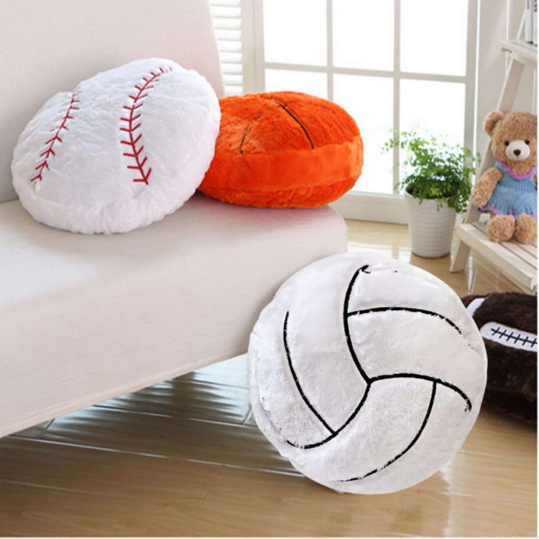 OPHRBU Volleyball Sports Pillow Fluffy Soft Throw Pillow Toy ，14" Durable Sport Basketball Plush Toys,Plush Pillow Toys Gift for Kids Boy Girls…