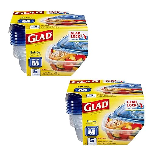GladWare Entrée Food Storage Containers with Glad Lock Tight Seal | BPA Free | Medium Square Plastic Containers Hold Up to 25 Ounces of Food, 5 Count…