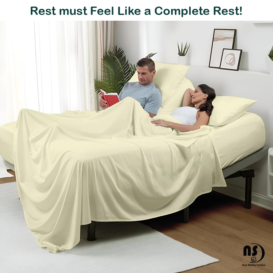 NON Sticky cotton Adjustable Split King Sheet Set for Sleep Number Beds, Premium 100% Long Staple Cotton Bedding, Two Twin XL 39" X 80" Fitted Sheets