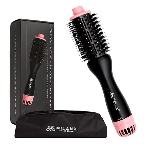 Milano Collection Hot Air Hair Brush Dryer, Quick & Easy Styling, Hair Volumizer for Human Hair Wigs & Natural Hair, Lightweight Round-Shaped Barrel