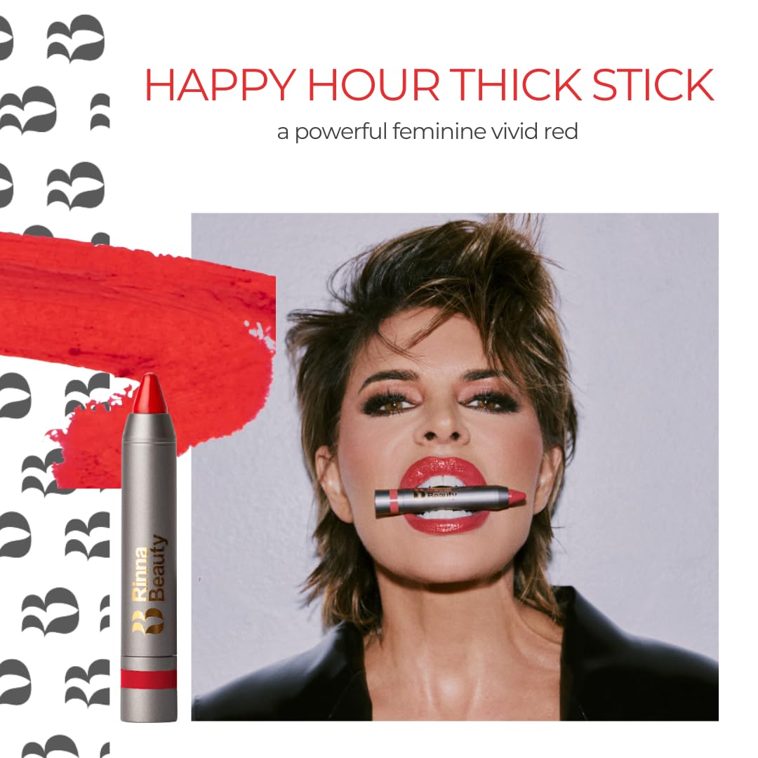 Rinna Beauty Thick Stick Lip Crayon - Happy Hour - Long Lasting Lipstick, Moisturizing Creamy Formula with Hydrating Oils & Extracts, Built-In