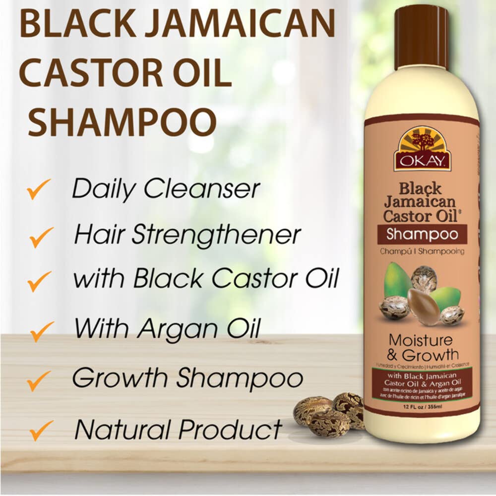 OKAY Black Jamaican Castor Oil Shampoo - Jamaican Castor Shampoo for Hair Health, Natural Moisturizing Cleanser to Strengthen & Restore Damaged Hair