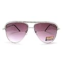 Silver Rhinestone Trimmed Pilot Sunglasses (silver)