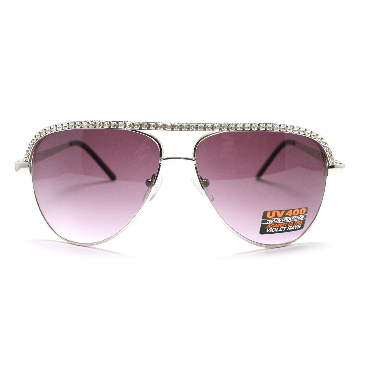 Silver Rhinestone Trimmed Pilot Sunglasses (silver)