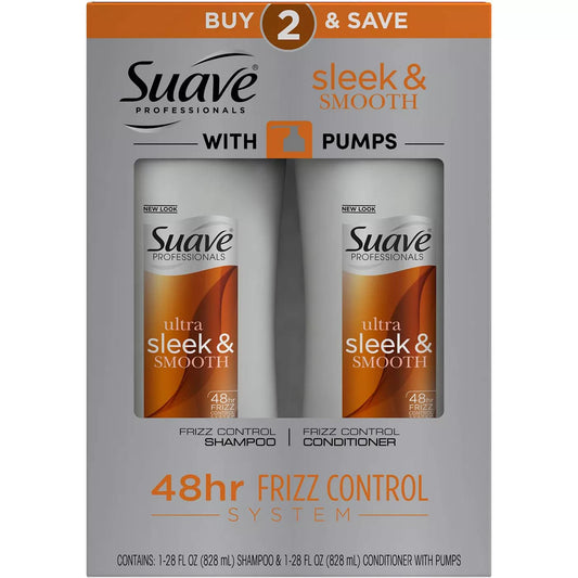 SUAVE HAIR Professionals Sleek Shampoo And Conditioner With Pump, 28 Ounce