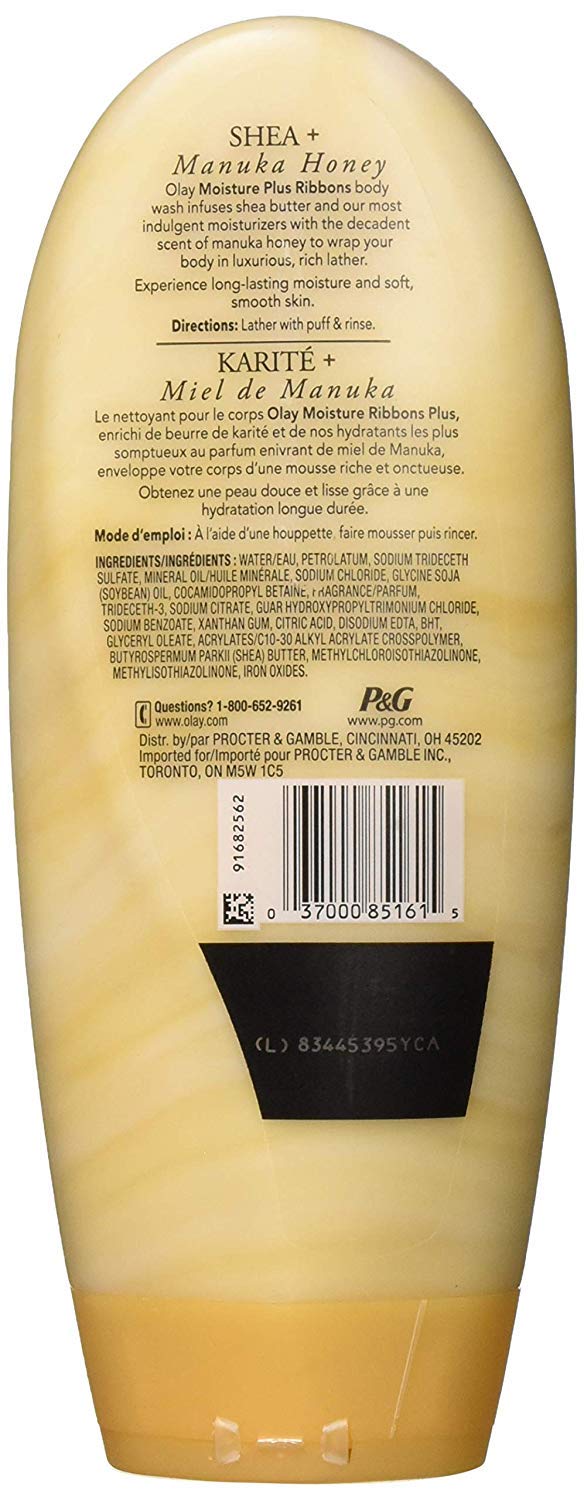 Olay Moisture Ribbons Plus Body Wash - Shea & Manuka Honey - Net Wt. 18 FL OZ (532 mL) Per Bottle - Pack of 3 Bottles