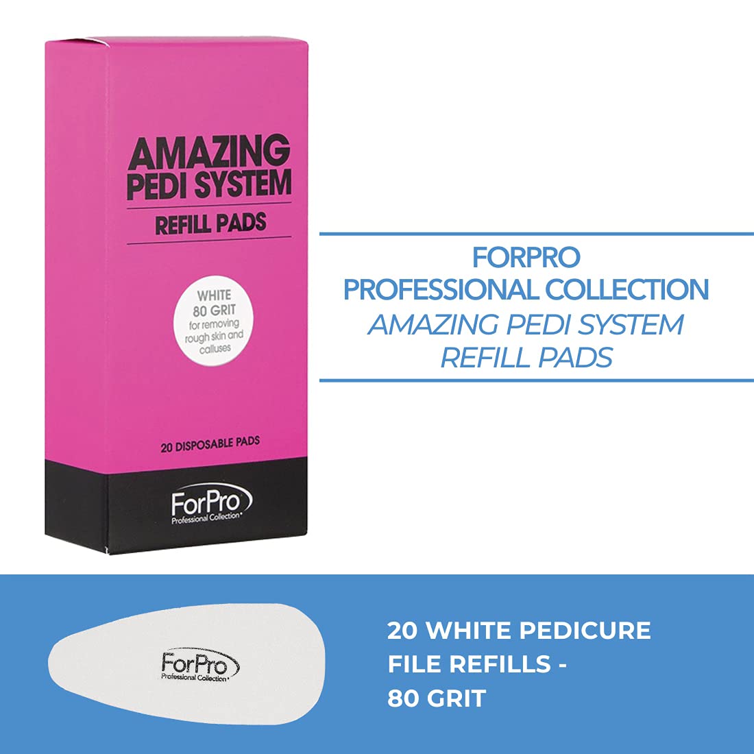 ForPro Professional Collection Amazing Pedi System Refill Strips, White, 80 Grit, Pedicure File Refills, 5” L x 2.5” W, 20-Count