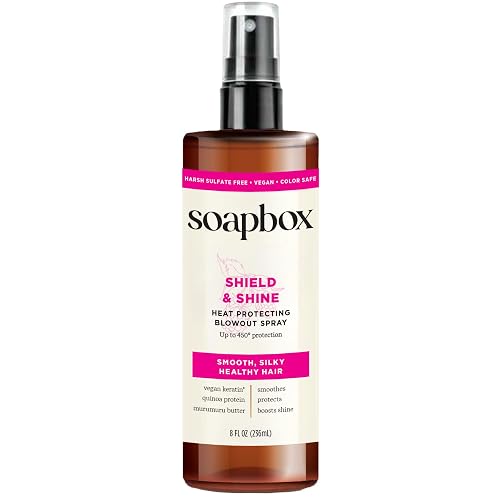 Soapbox Heat Protectant Spray, 8oz - Strengthening Hair Care, 3-in-1 Heat Protection, Shine Boosting, Anti Frizz Hair Spray, Vegan, Silicone Free