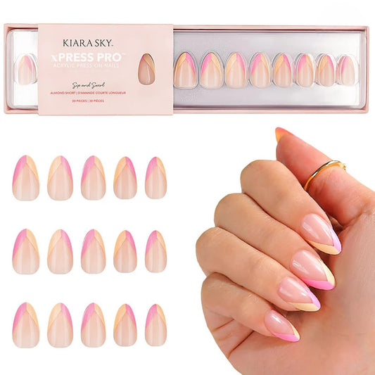 Kiara Sky XPRESS PRO 100% Acrylic Press On Nails - Instant Salon Quality Manicure, Long-Lasting, Easy Application, 30 Pieces Kit, Almond Short-Sip Beauty & Personal Care KIARA SKY