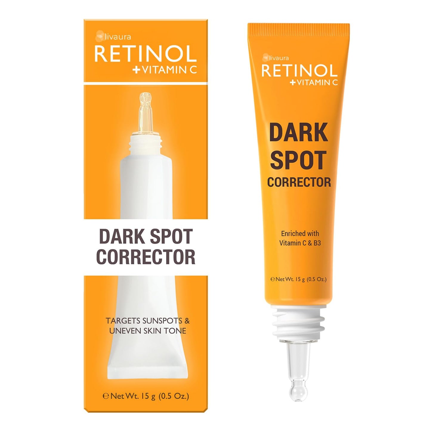 LIVAURA Retinol + Vitamin C Dark Spot Corrector Serum - Spotless Radiance, Evens Skin Tone, Targets Sun Damage & Dark Spots, Enhances Luminosity
