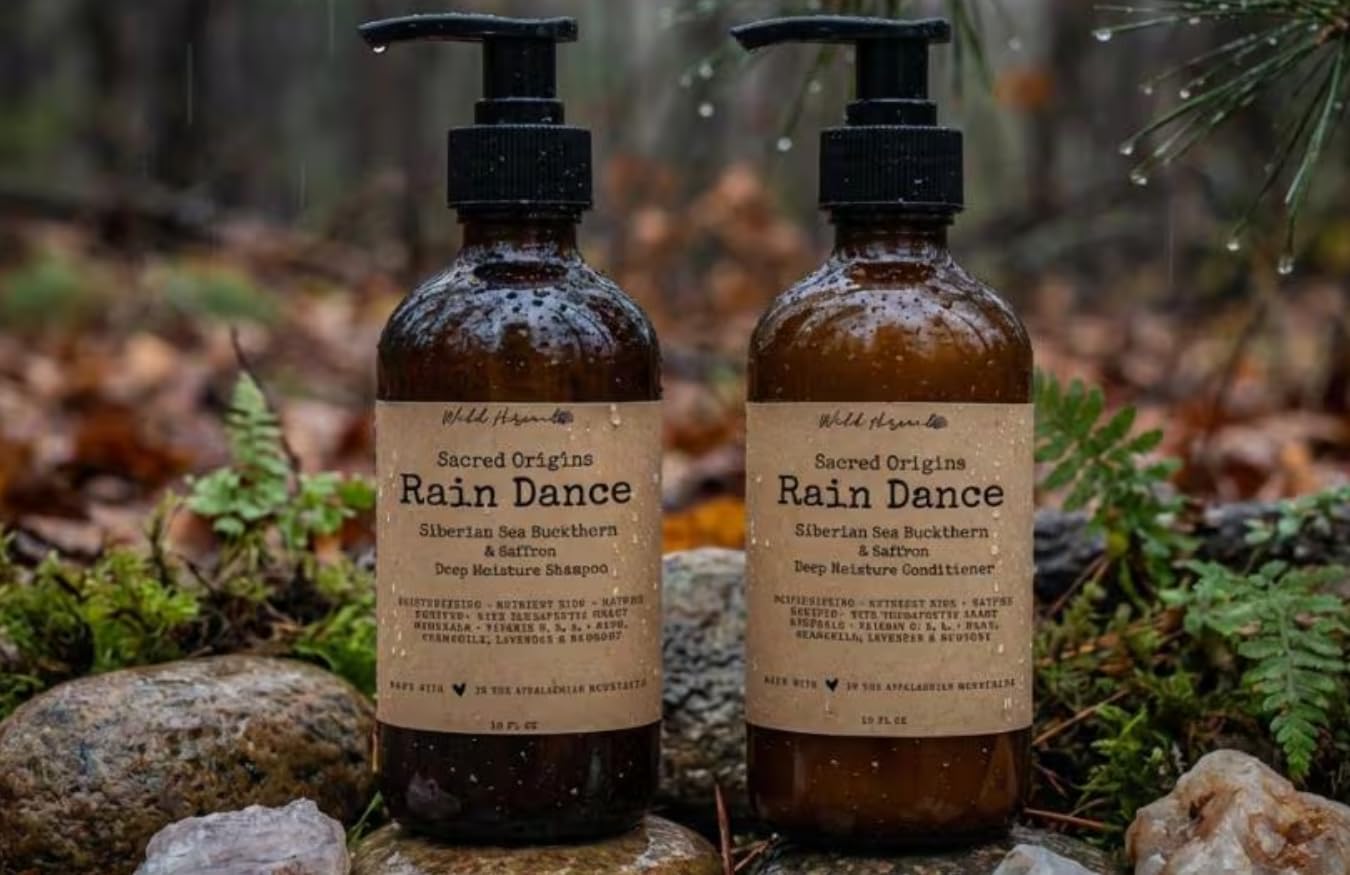 Wild Hermit Wellness' Rain Dance Organic Shampoo and Conditioner Set with Sea Buckthorn & Saffron, Deep Moisture, Sulfate Free, 10 oz, 2 Count