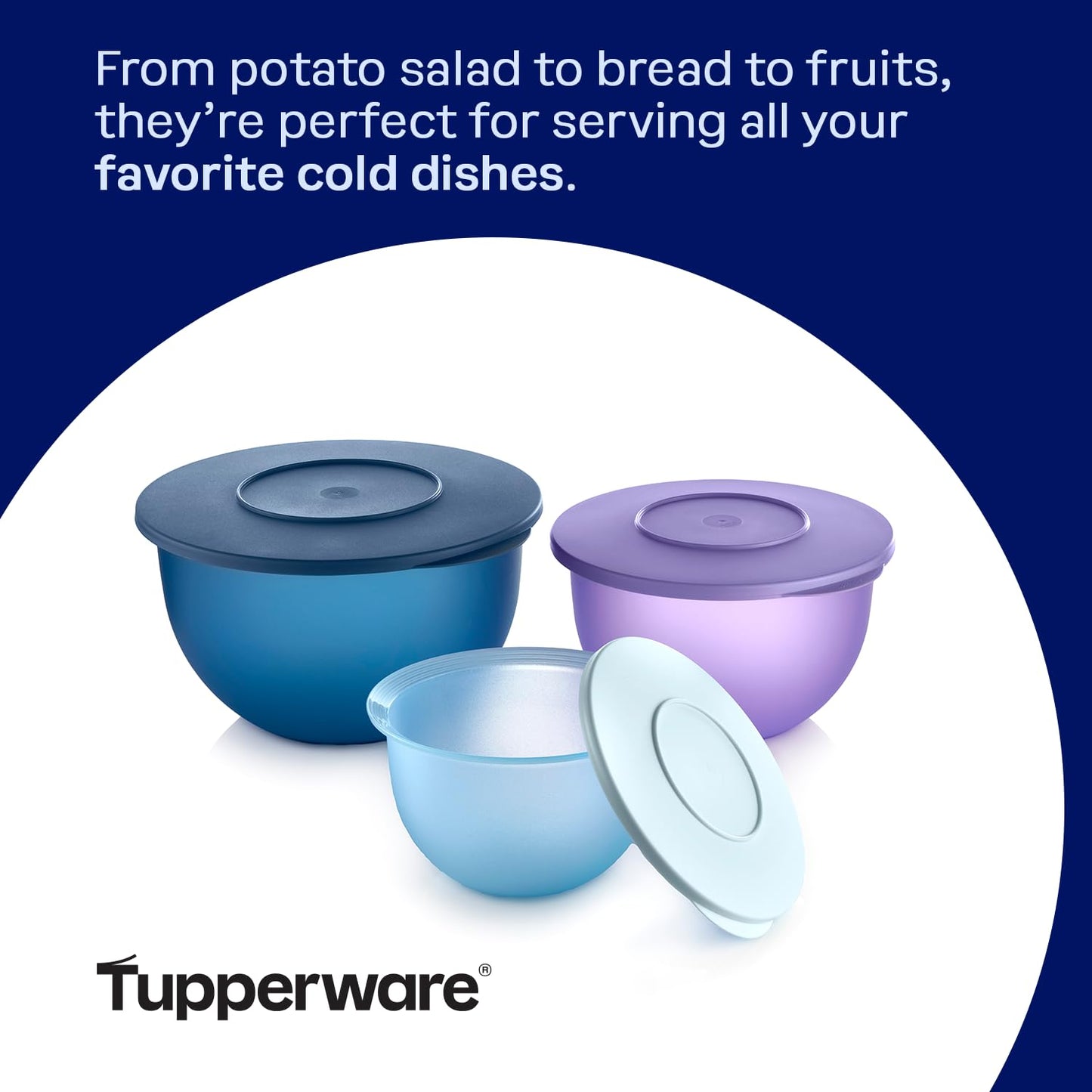 Tupperware Impressions Classic 3 Piece Food Storage Bowl Set in Blue and Purple, Dishwasher Safe and BPA Free (3 Containers, 3 Lids)