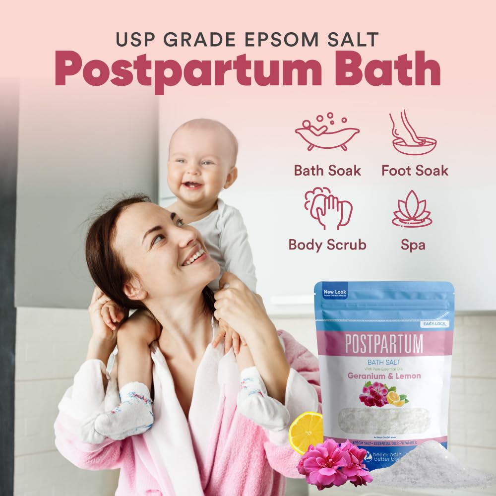 Postpartum Sitz Bath Soak (2 Lbs) Postpartum Care for New Moms Bath Salt with Essential Oils in Easy Press-Lock BPA-Free Pouch Made with Natural