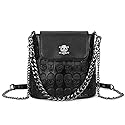 Downupdown Skull Handbags Purse Women Satchel Crossbody Bag Goth Chain Shoulder Bag Small Tote Hobo Bags Flap Zip Phone Bag-Black