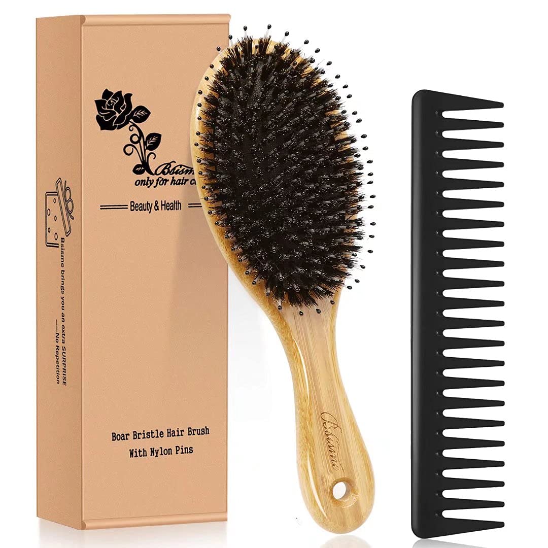 Hair Brush Comb Set Boar Bristle Hairbrush for Curly Thick Long Fine Dry Wet Hair,Best Travel Bamboo Paddle Detangler Detangling Hair Brushes
