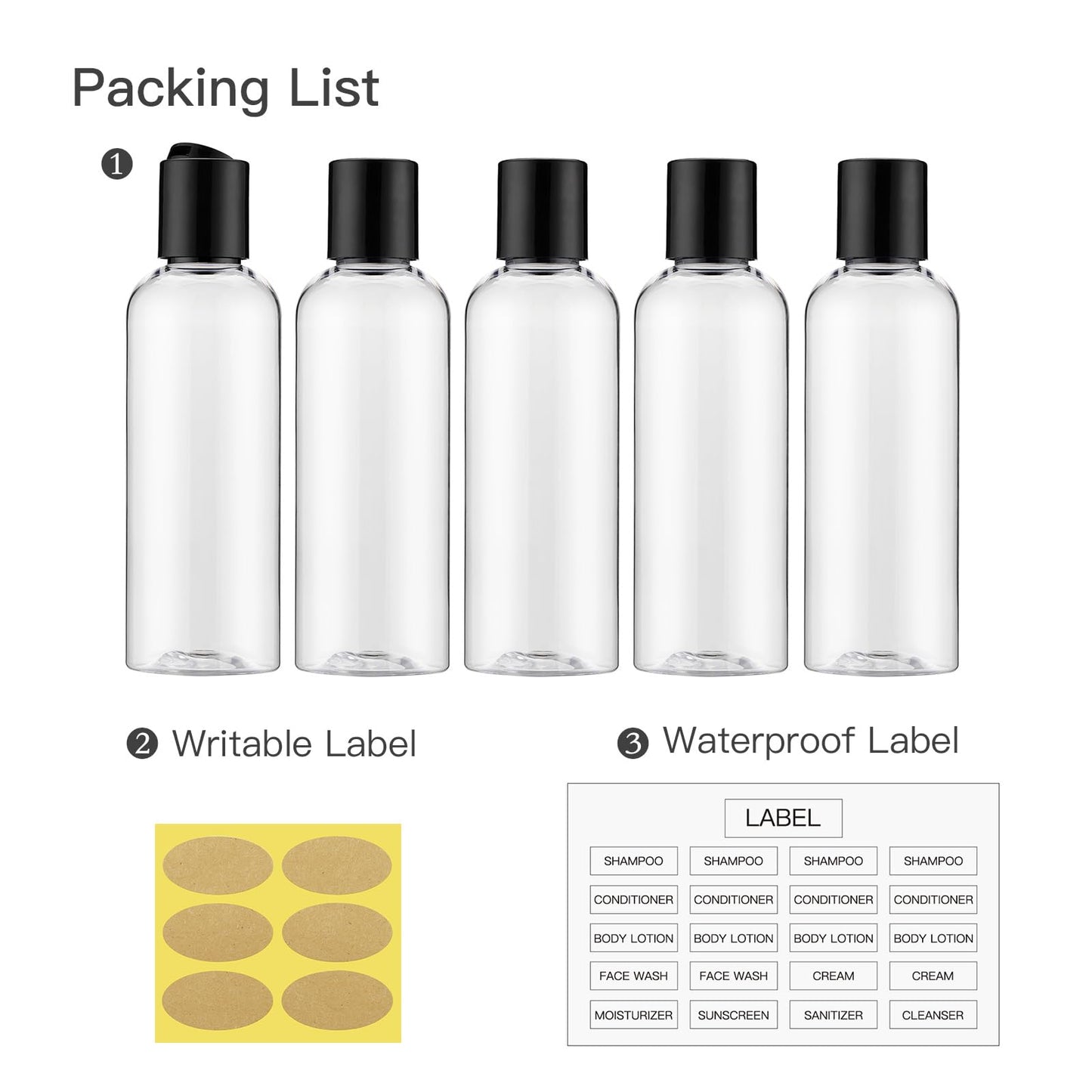 Travel Bottles for Toiletries 3.4 oz - Travel Size Containers for Shampoo Plastic - Small Empty Lotion Squeeze Bottle for Liquid TSA Approved - Leak