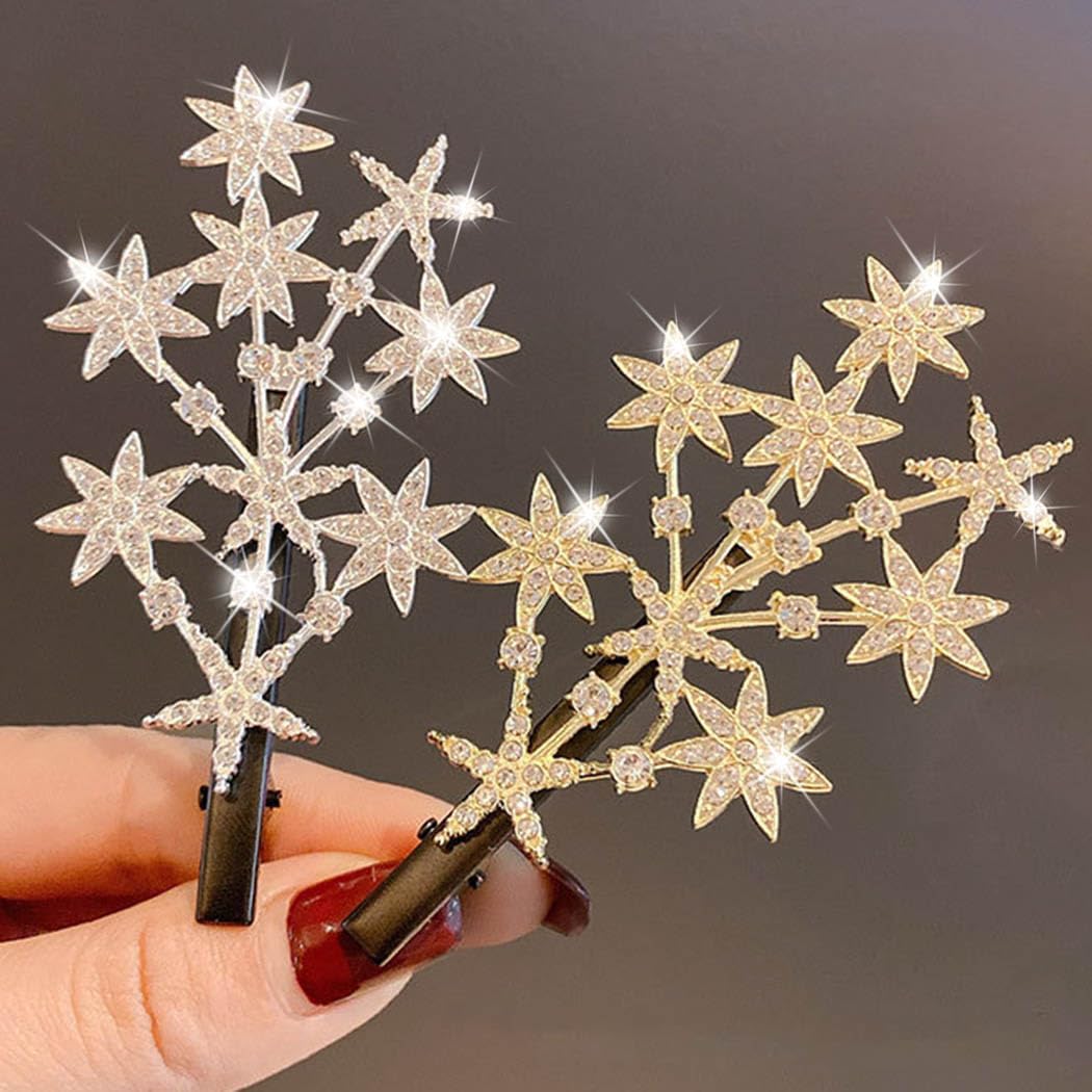 BARTOSI Star Hair Clips Gold Rhinestone Hair Barrettes Bride Wedding Hair Pieces Celestial Hair Accessories for Women and Girls (Pack of 2)