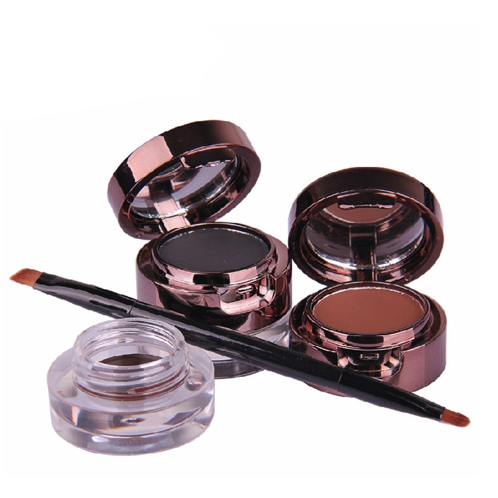 UCANBE 4 in 1 Black Brown Eyeliner Gel and Eyebrow Powder Makup Set Professional Water-proof Long Lasting Eye Liner Brow Kit with Double Ended Brush