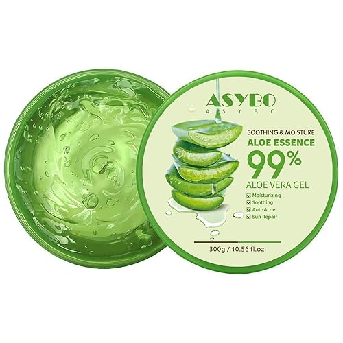 ASYBO 300 ML Natural Aloe Vera Gel -Organic Moisturizing Cream, Soothing and Hydrating, Sunburn and Scar Repair, Care for Face Body Hair