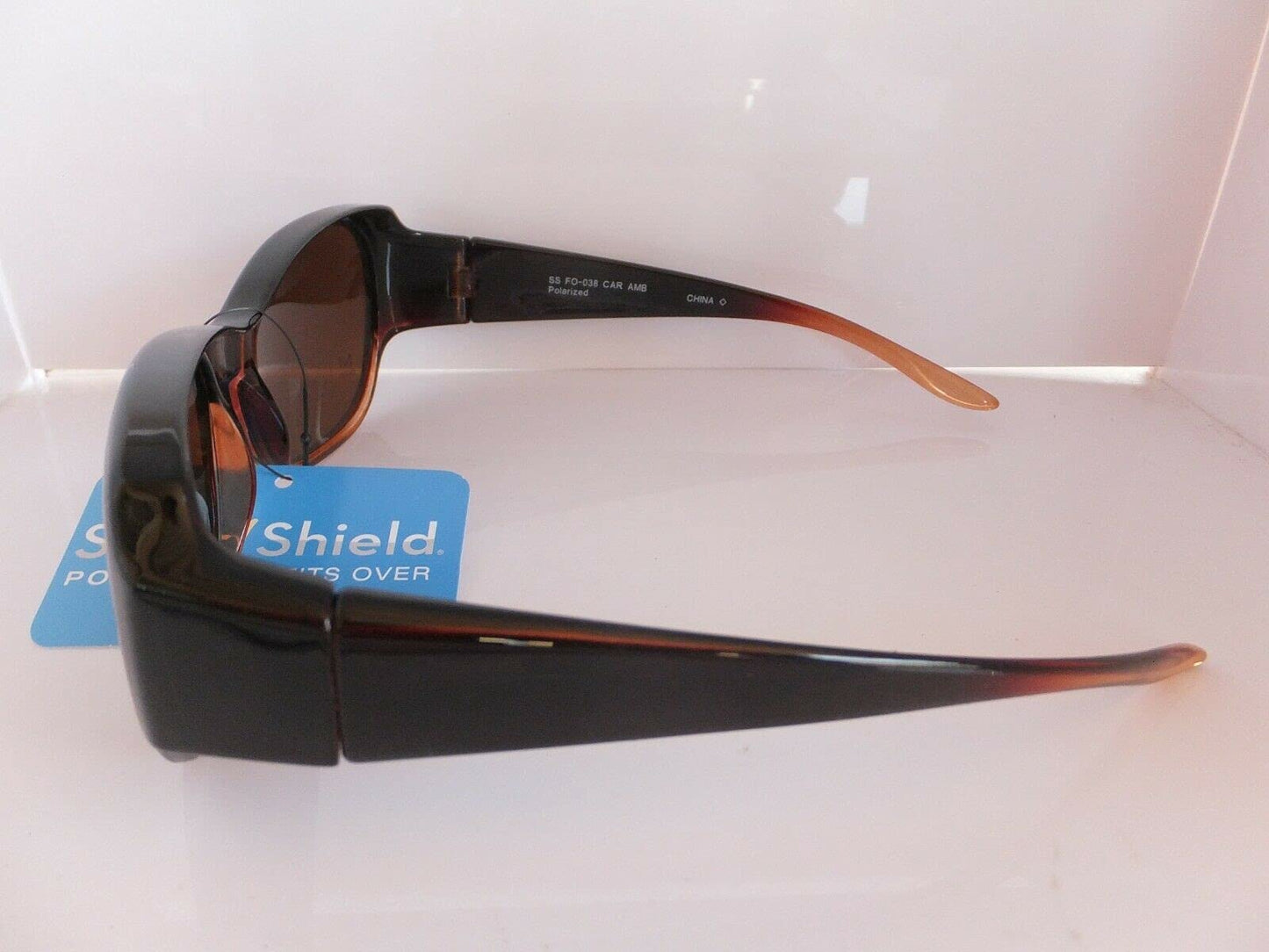 Solar shield Fits over Sunglasses for Women FO-038 Oval, Brown frame, Polarized Amber lenses Medium, 60 mm, FO-038 CAR AMB