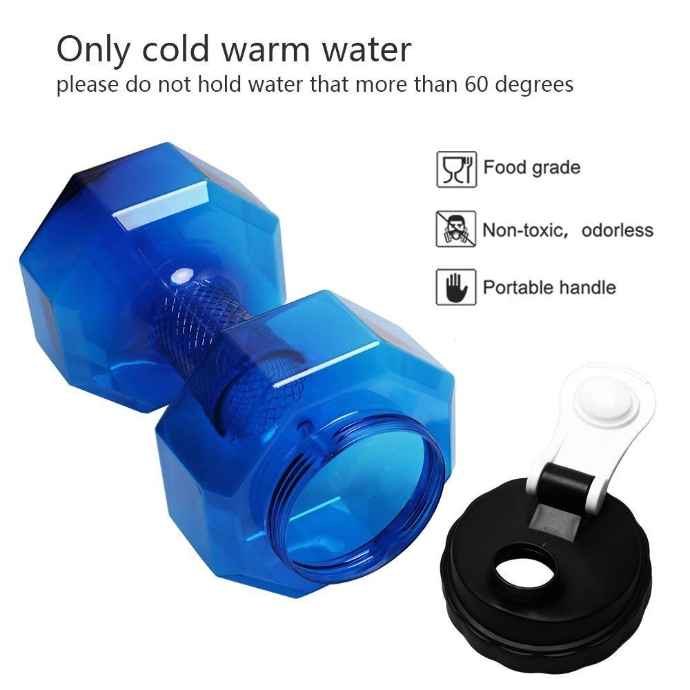 75 Oz (2.2 L) Dumbbell Shaped Water Bottle | Big Capacity | BPA Free | Flip Top Leak Proof lid | Blue