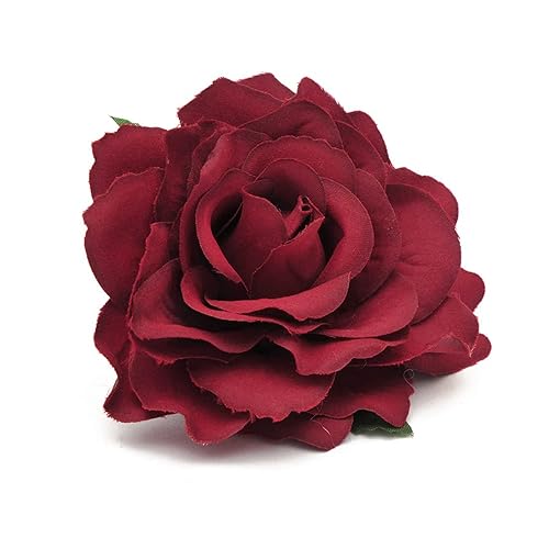 HOLY KT Handmade Women's Dark Red Velvet Rose Flower Wreath Hair Clip and Pin, Flamenco Dancer Style (Deep Red) one size