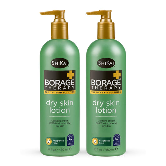 ShiKai Borage Therapy Dry Skin Lotion Moisturizer (16oz, Pack of 2) Unscented Skincare | Hydrating Lotion for Eczema, Dry Hands & Body | With Oatmeal