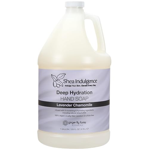 Ginger Lily Farms Botanicals Shea Indulgence Deep Hydration Liquid Hand Soap Refill, 100% Vegan & Cruelty-Free, Lavender Chamomile Scent, 1 Gallon
